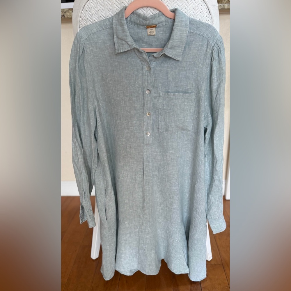 Magaschoni Women's Pale Blue 100%Linen Button-Midi Dress Size Large